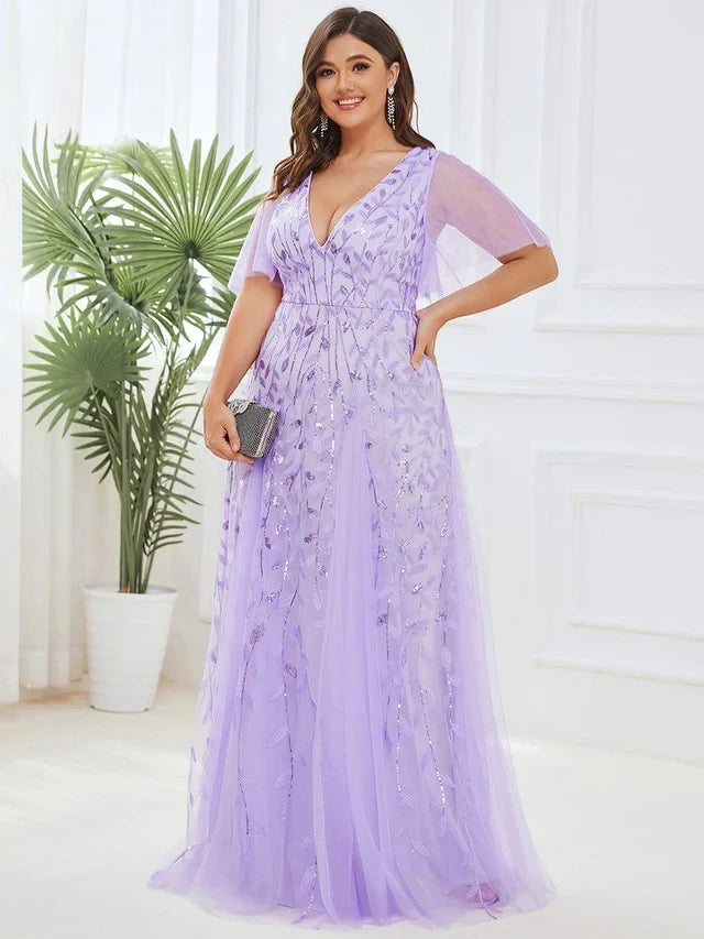 Women's Plus Size Formal Maxi Wedding Guest Dress with V-Neck
