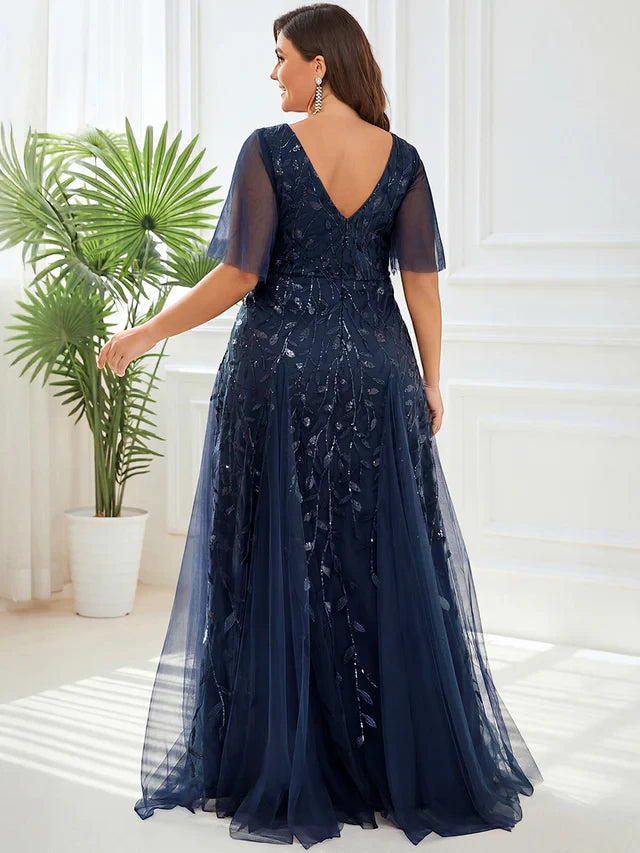 Women's Plus Size Formal Maxi Wedding Guest Dress with V-Neck
