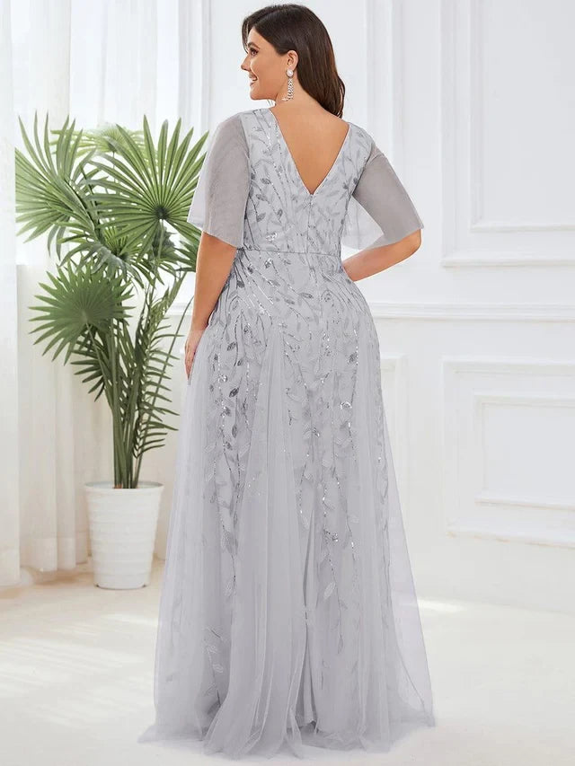 Women's Plus Size Formal Maxi Wedding Guest Dress with V-Neck