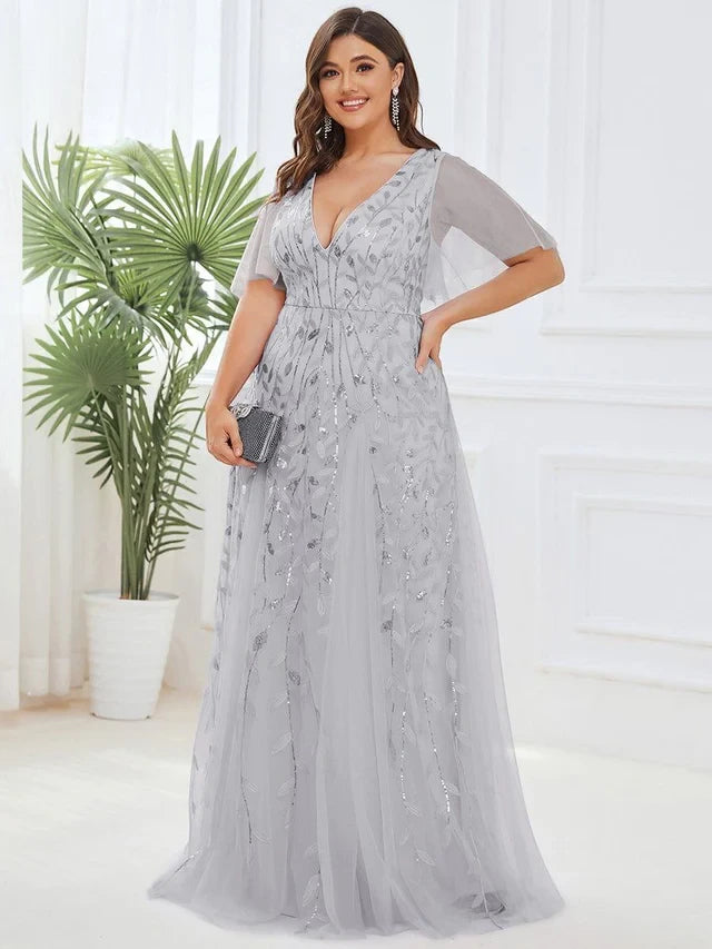 Women's Plus Size Formal Maxi Wedding Guest Dress with V-Neck
