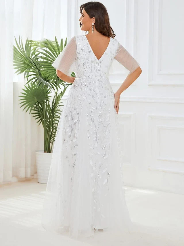 Women's Plus Size Formal Maxi Wedding Guest Dress with V-Neck