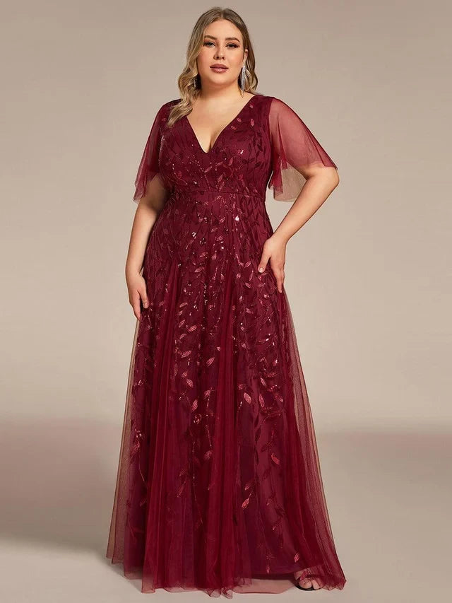 Women's Plus Size Formal Maxi Wedding Guest Dress with V-Neck