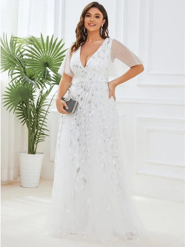Women's Plus Size Formal Maxi Wedding Guest Dress with V-Neck