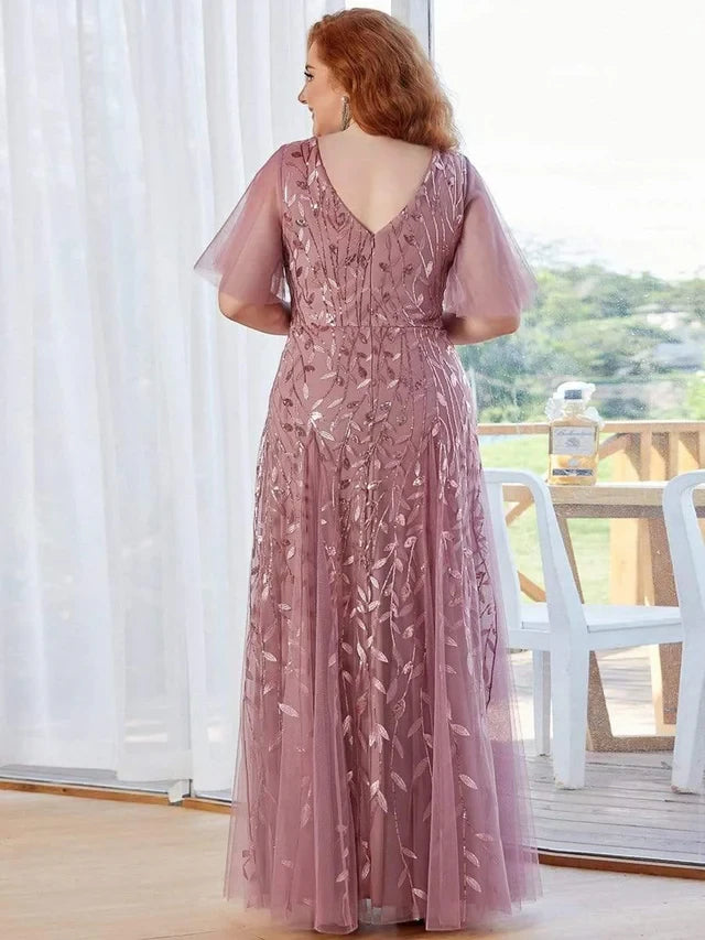 Women's Plus Size Formal Maxi Wedding Guest Dress with V-Neck