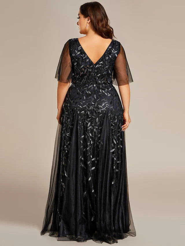 Women's Plus Size Formal Maxi Wedding Guest Dress with V-Neck