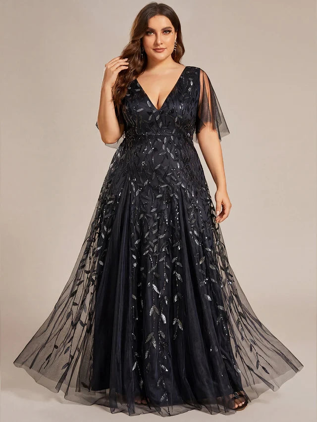 Women's Plus Size Formal Maxi Wedding Guest Dress with V-Neck