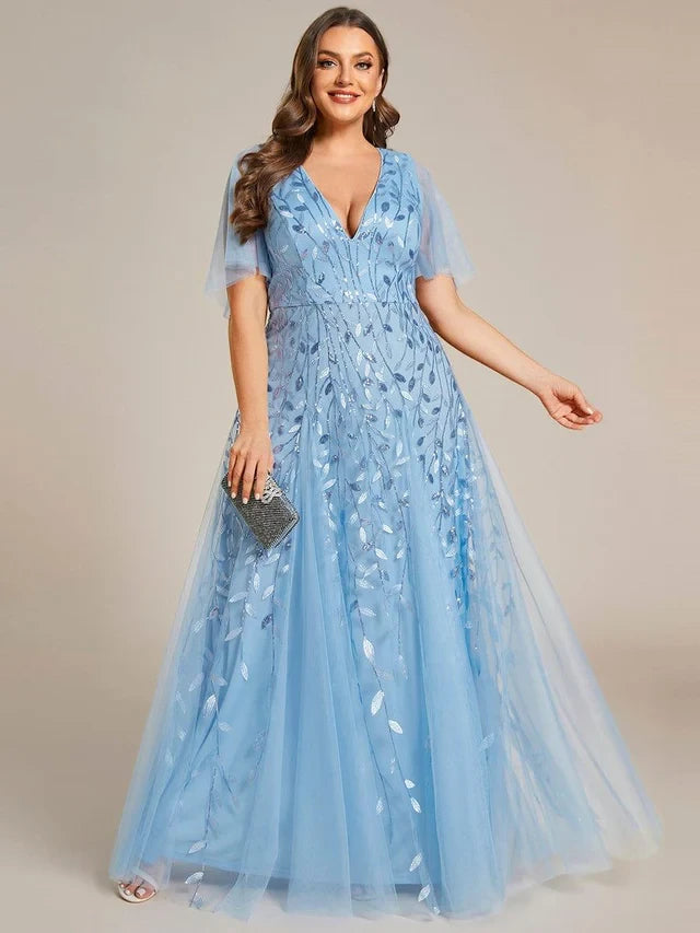 Women's Plus Size Formal Maxi Wedding Guest Dress with V-Neck