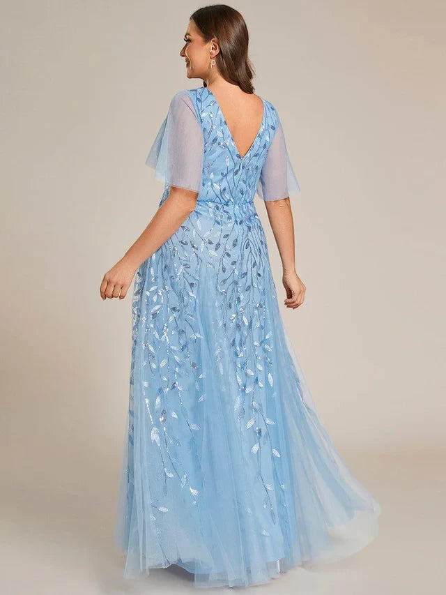 Women's Plus Size Formal Maxi Wedding Guest Dress with V-Neck