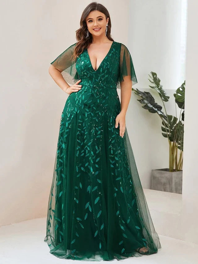 Women's Plus Size Formal Maxi Wedding Guest Dress with V-Neck