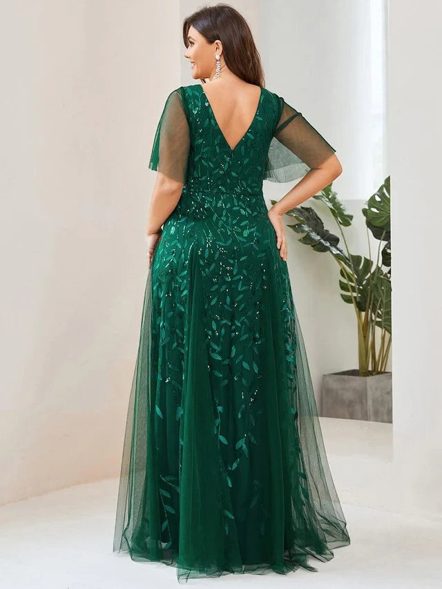 Women's Plus Size Formal Maxi Wedding Guest Dress with V-Neck