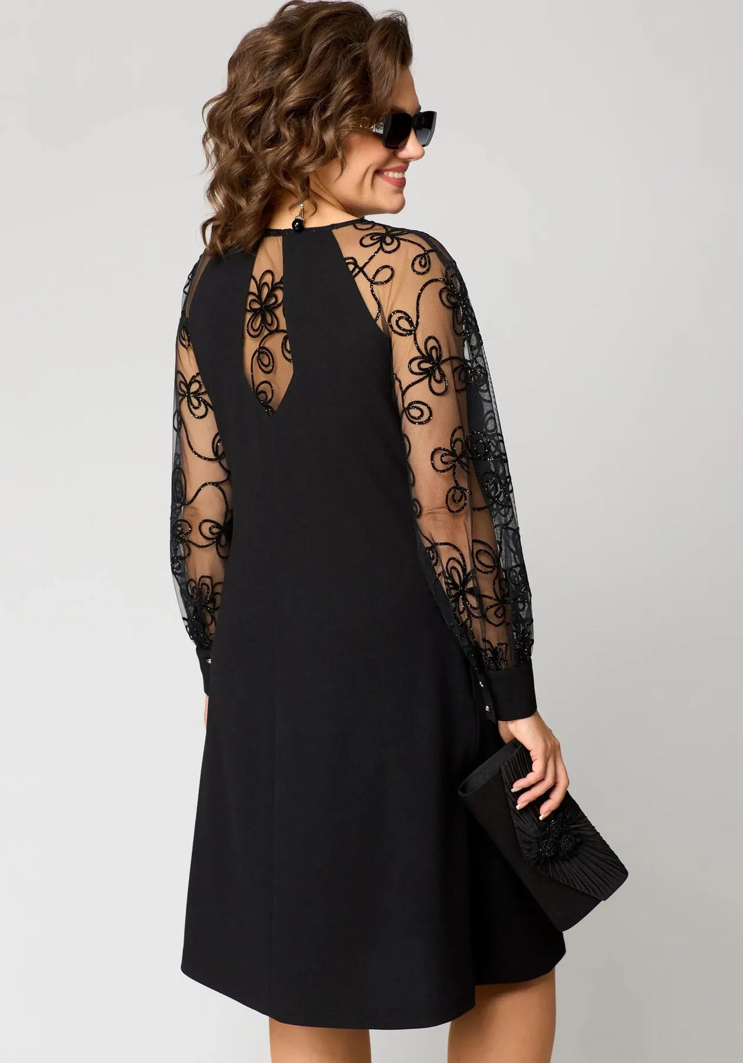 Women's Plus Size Long Sleeve Midi Wedding Guest Dress with Lace