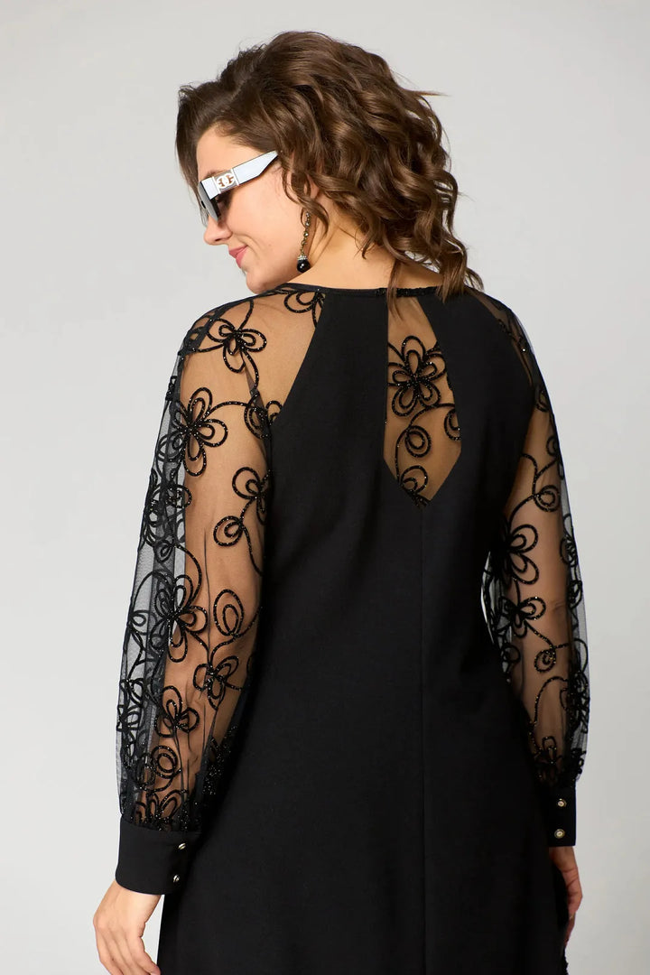 Women's Plus Size Long Sleeve Midi Wedding Guest Dress with Lace