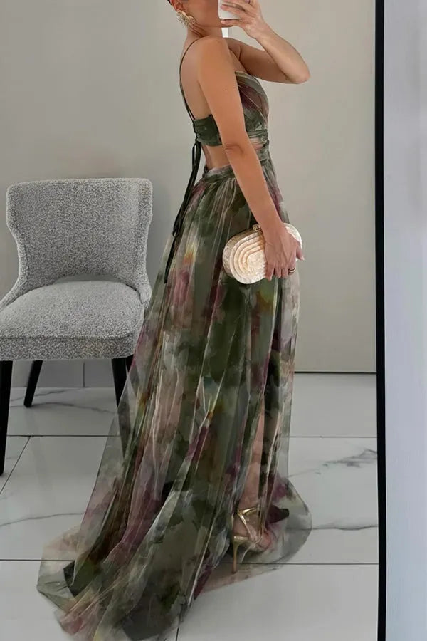 Women's Ruched Flowy Maxi Wedding Guest Dress with V-Neck