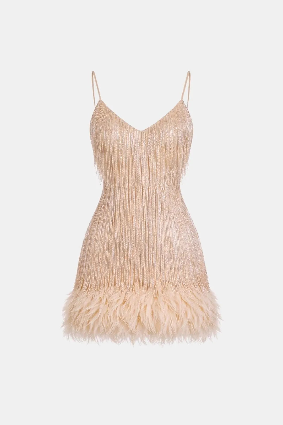 Women's Sequin Mini Cocktail Dress with Feather Trim