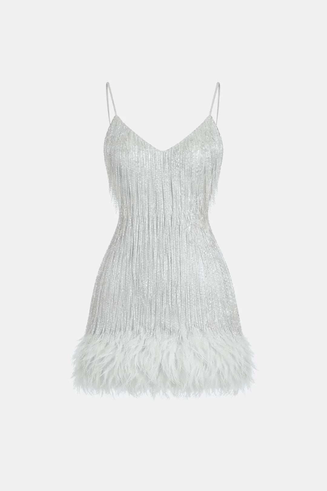Women's Sequin Mini Cocktail Dress with Feather Trim