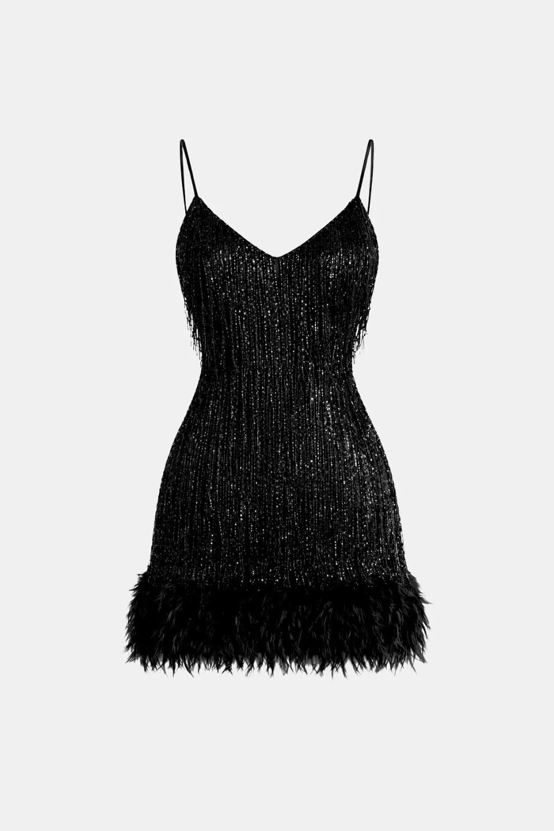 Women's Sequin Mini Cocktail Dress with Feather Trim