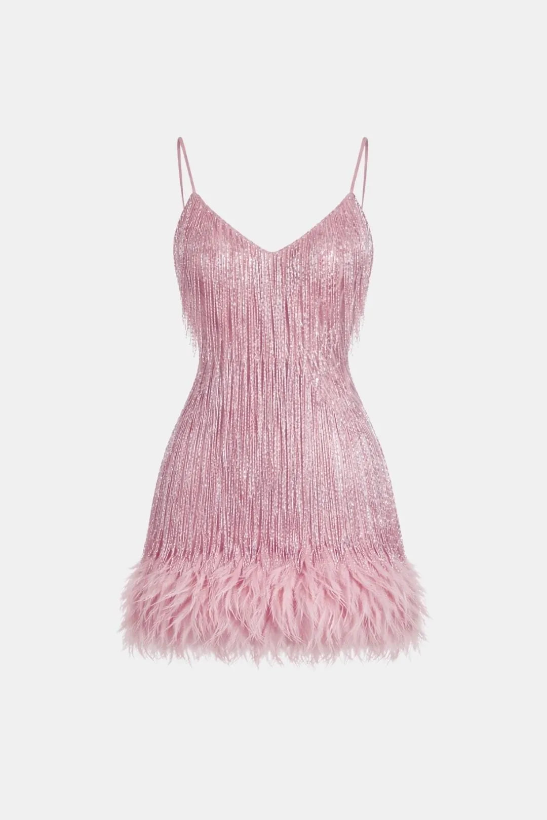 Women's Sequin Mini Cocktail Dress with Feather Trim