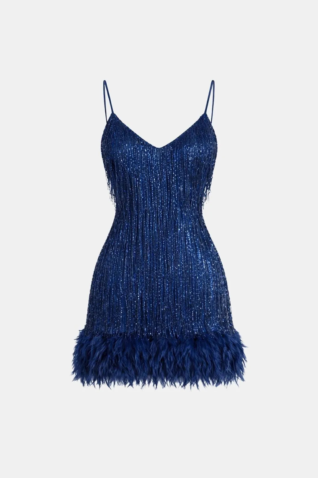 Women's Sequin Mini Cocktail Dress with Feather Trim