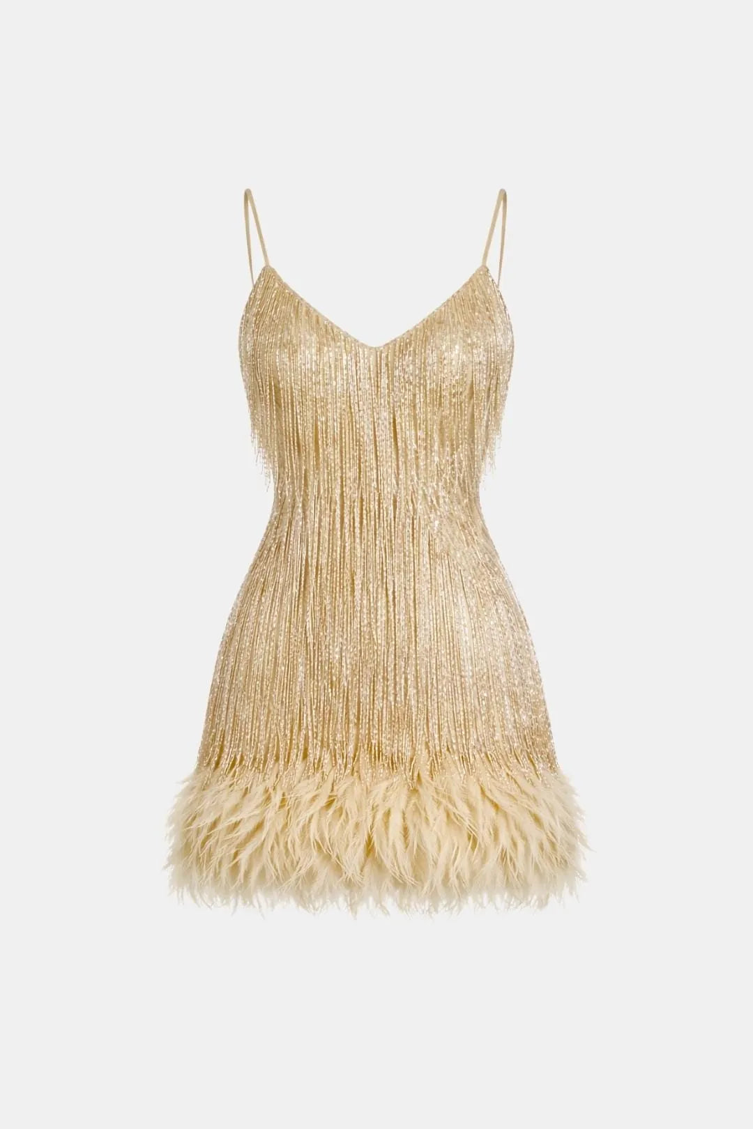 Women's Sequin Mini Cocktail Dress with Feather Trim