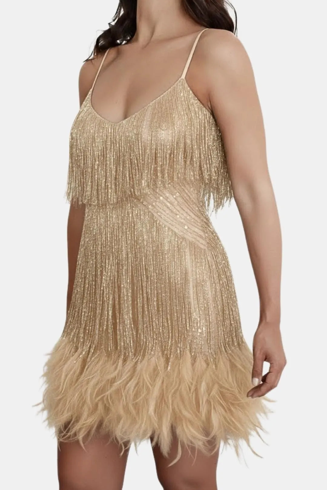 Women's Sequin Mini Cocktail Dress with Feather Trim