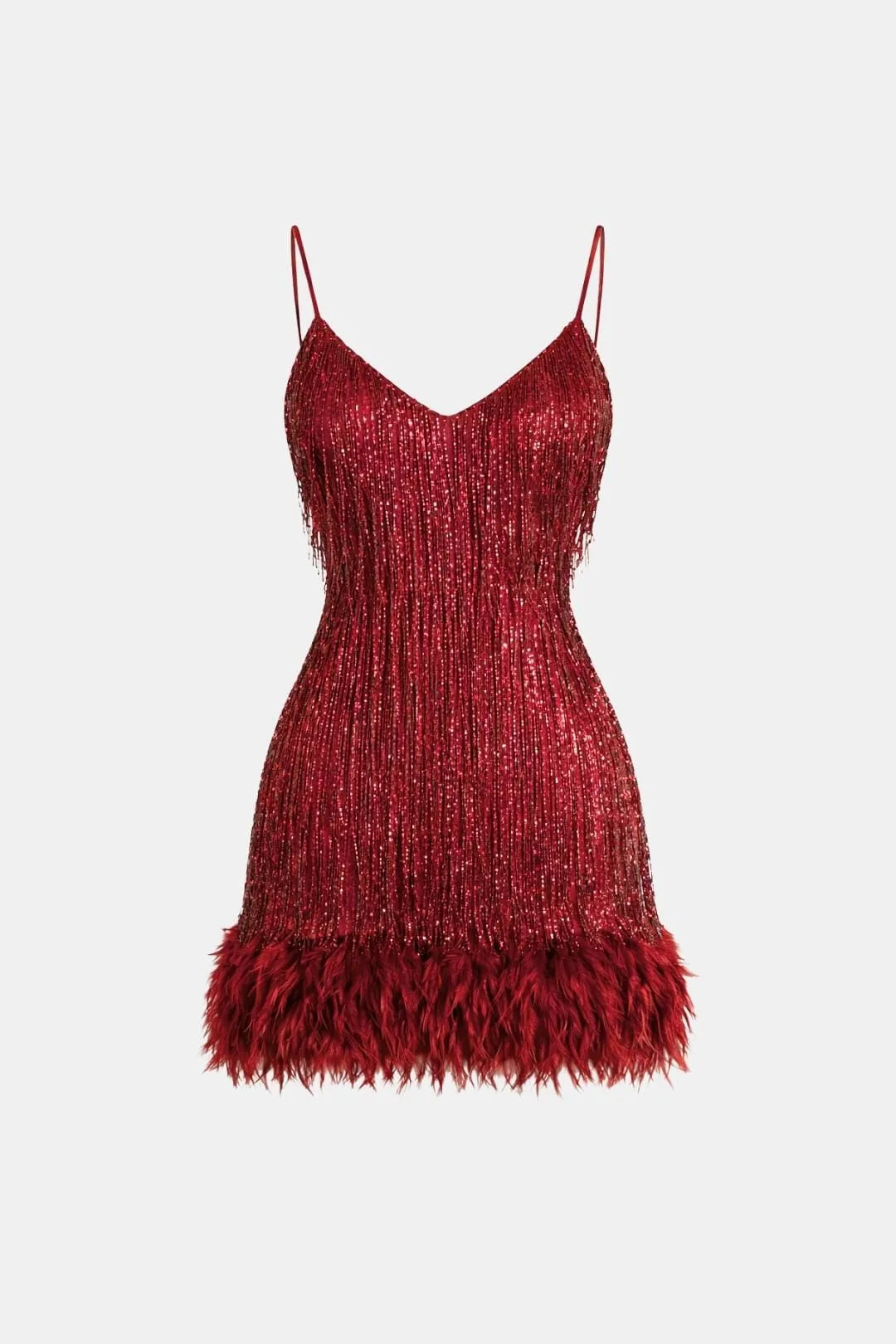 Women's Sequin Mini Cocktail Dress with Feather Trim