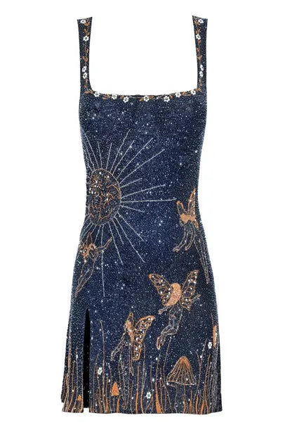 Women's Sequin Mini Cocktail Dress with Square Neck