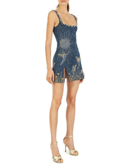 Women's Sequin Mini Cocktail Dress with Square Neck