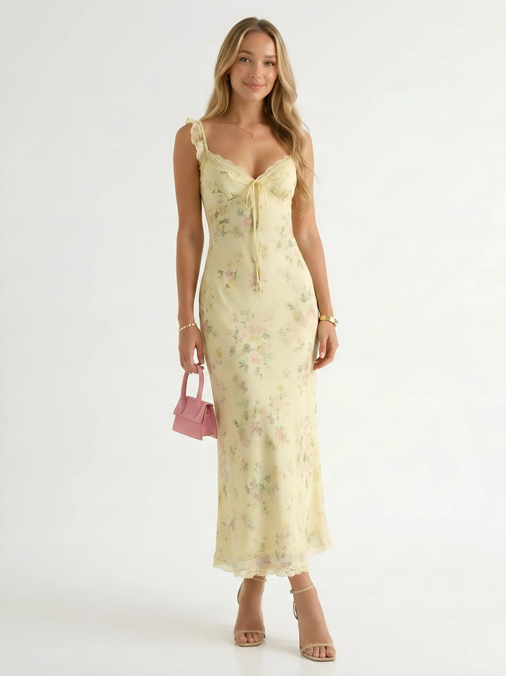 Women's Sleeveless Floral Maxi Summer Dress with Open Back