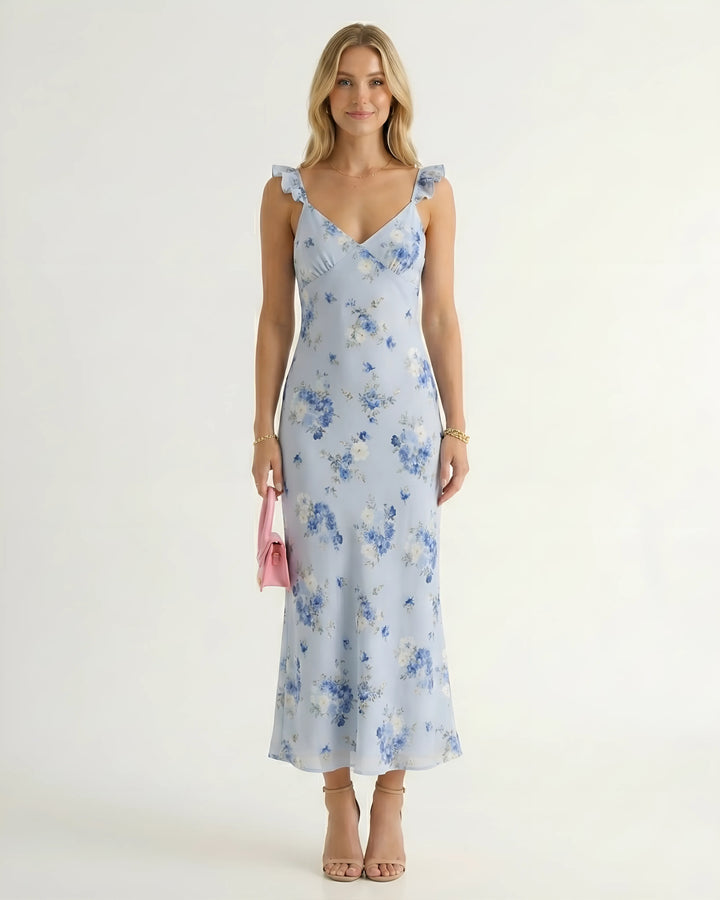 Women's Sleeveless Floral Maxi Summer Dress with Open Back