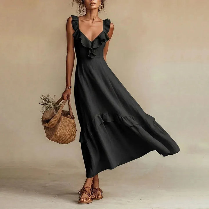 Women's V-Neck Summer Maxi Wedding Guest Dresses with Ruffle Detail