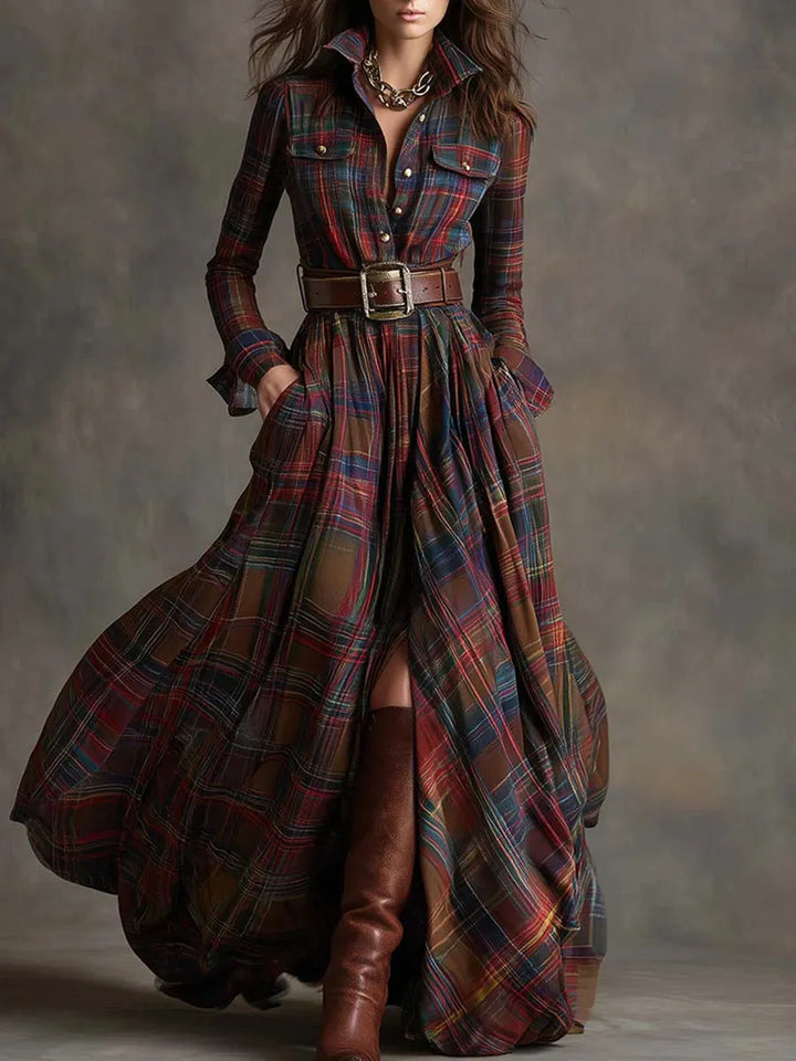 Women's Vintage Fall Maxi Wedding Guest Dress with Long Sleeve