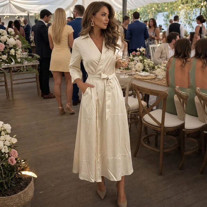 Women's Wrap Elegant Maxi Wedding Guest Dress with V-Neck